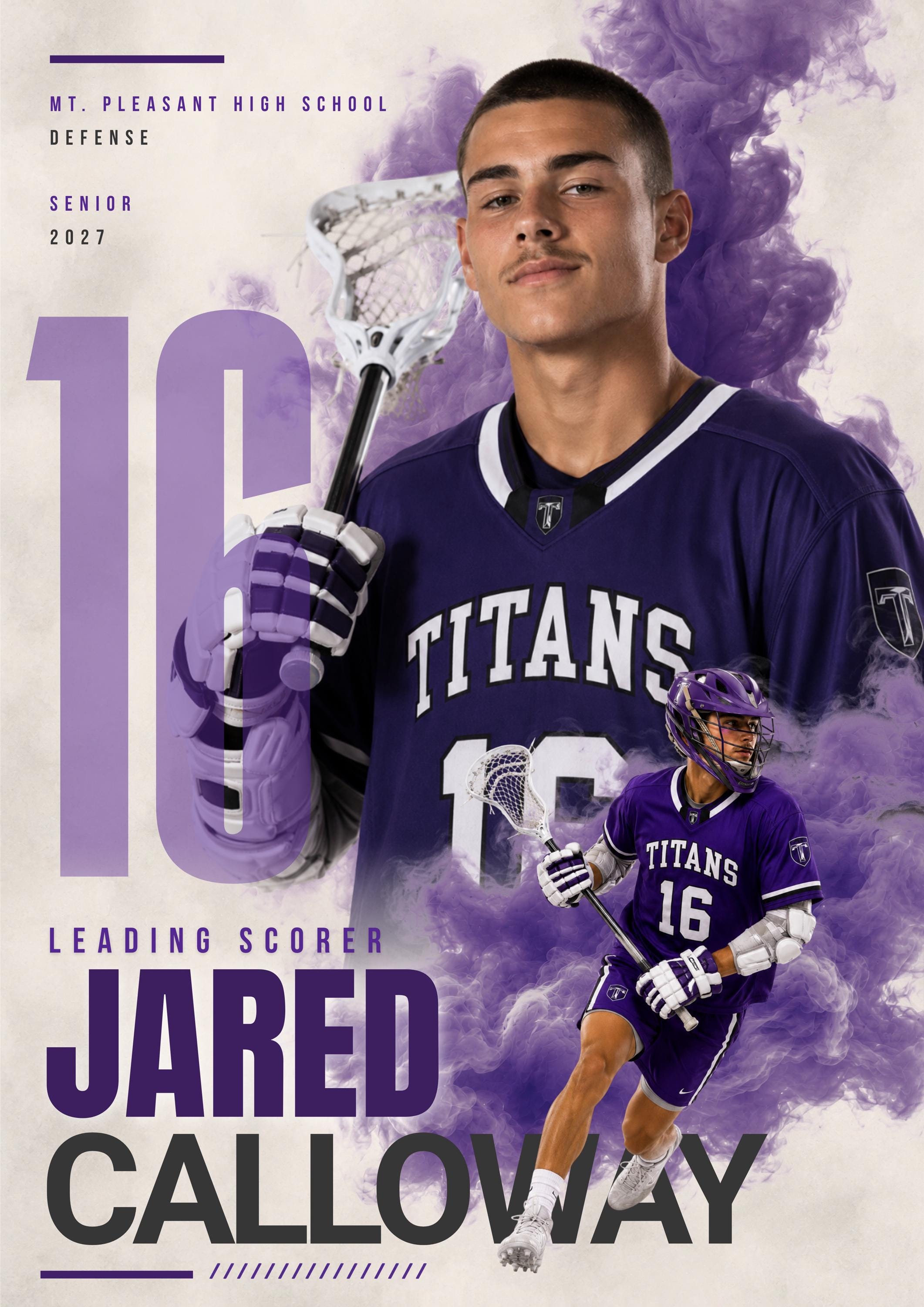 Lacrosse Poster Canva Template | Smoky Athlete Collage | 5:7