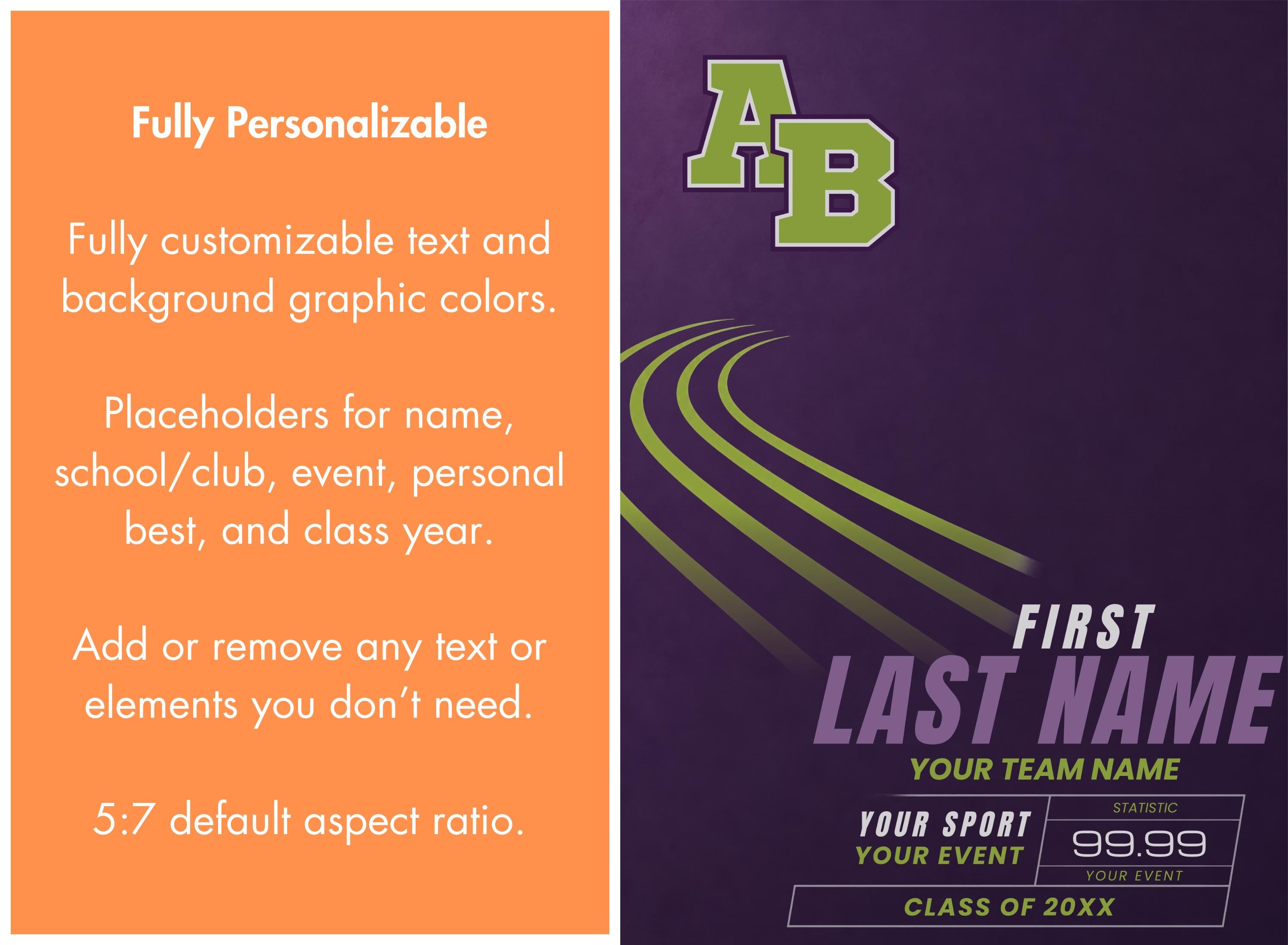 Track & Field Poster Canva Template | Dynamic Athlete Spotlight | 5:7