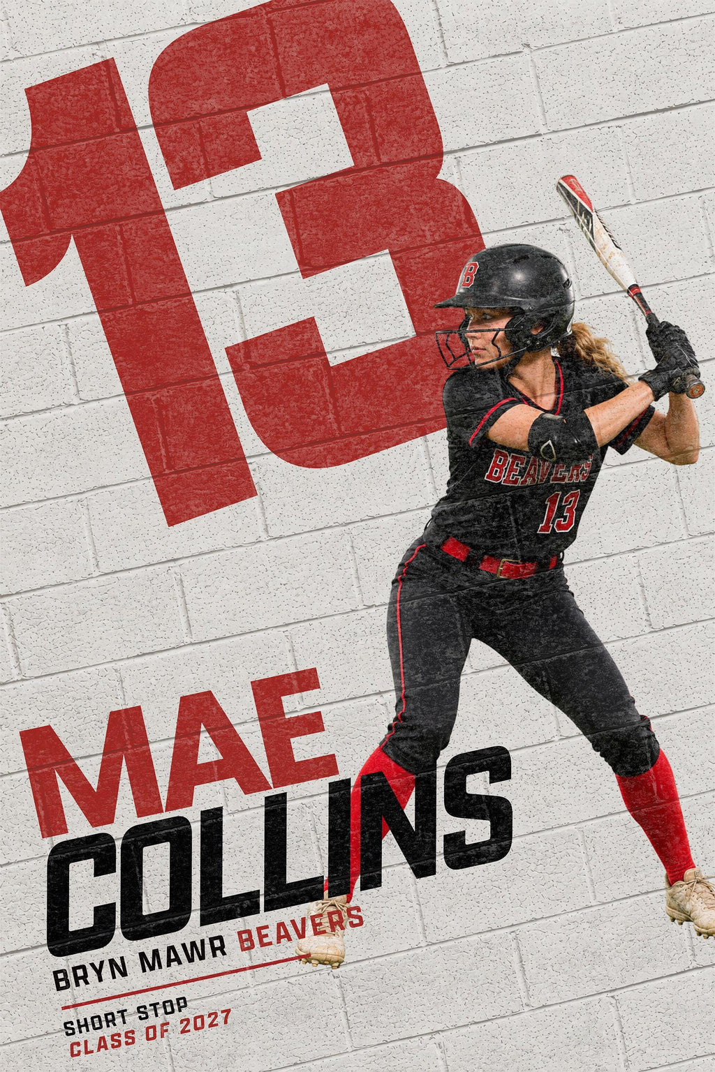 Softball Poster Photoshop Template | Brick Wall Number | 2:3