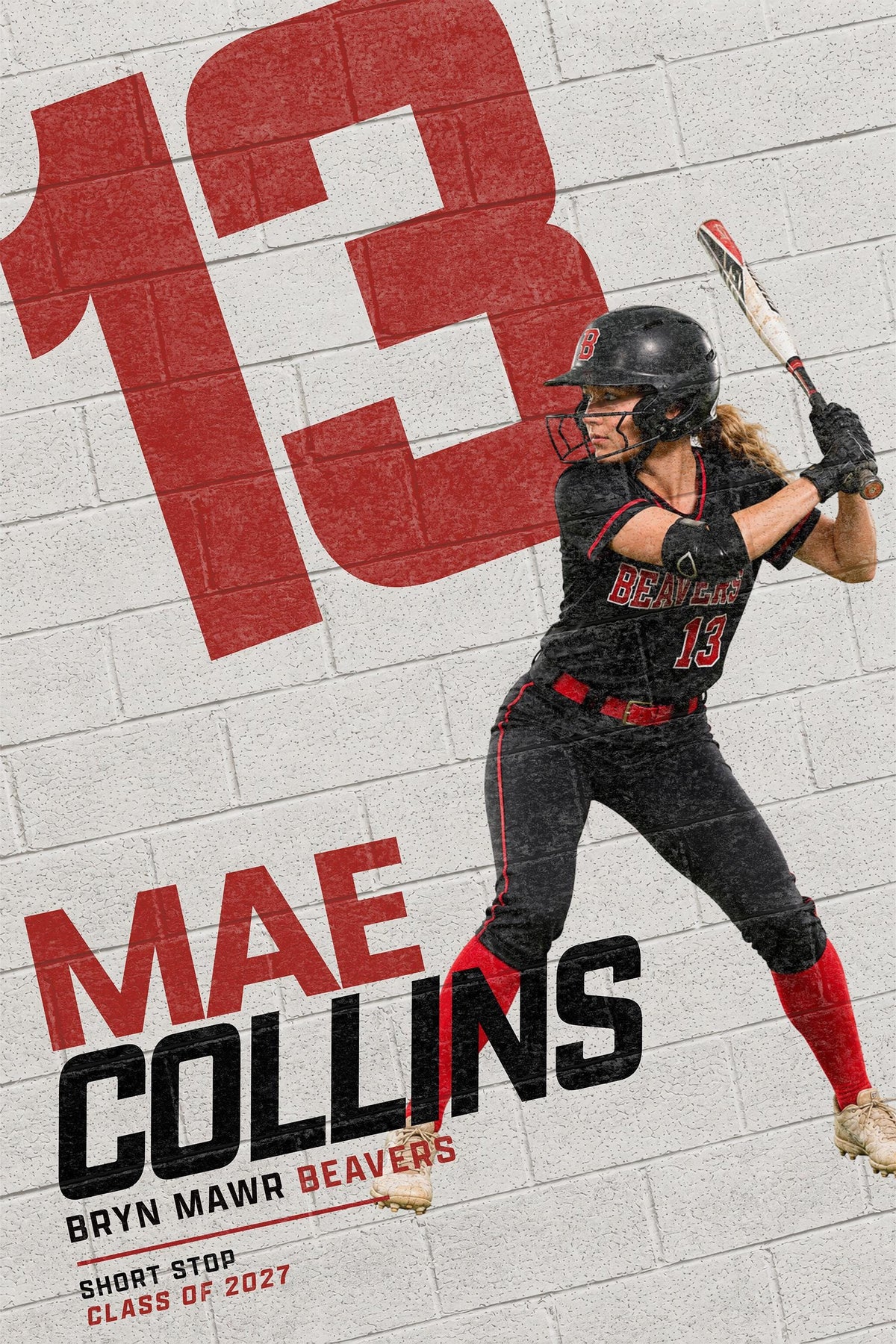 Softball Poster Photoshop Template | Brick Wall Number | 2:3