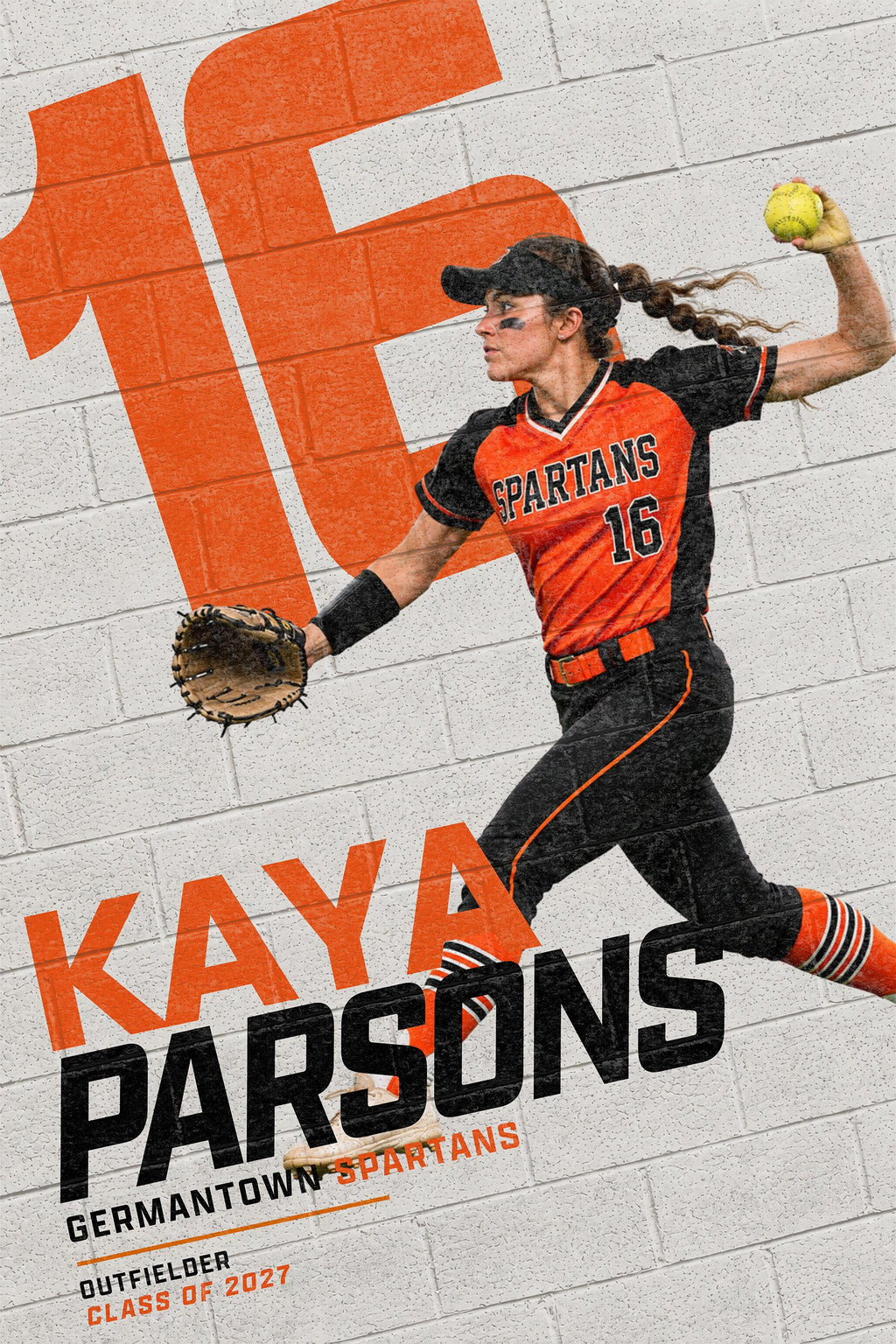 Softball Poster Photoshop Template | Brick Wall Number | 2:3