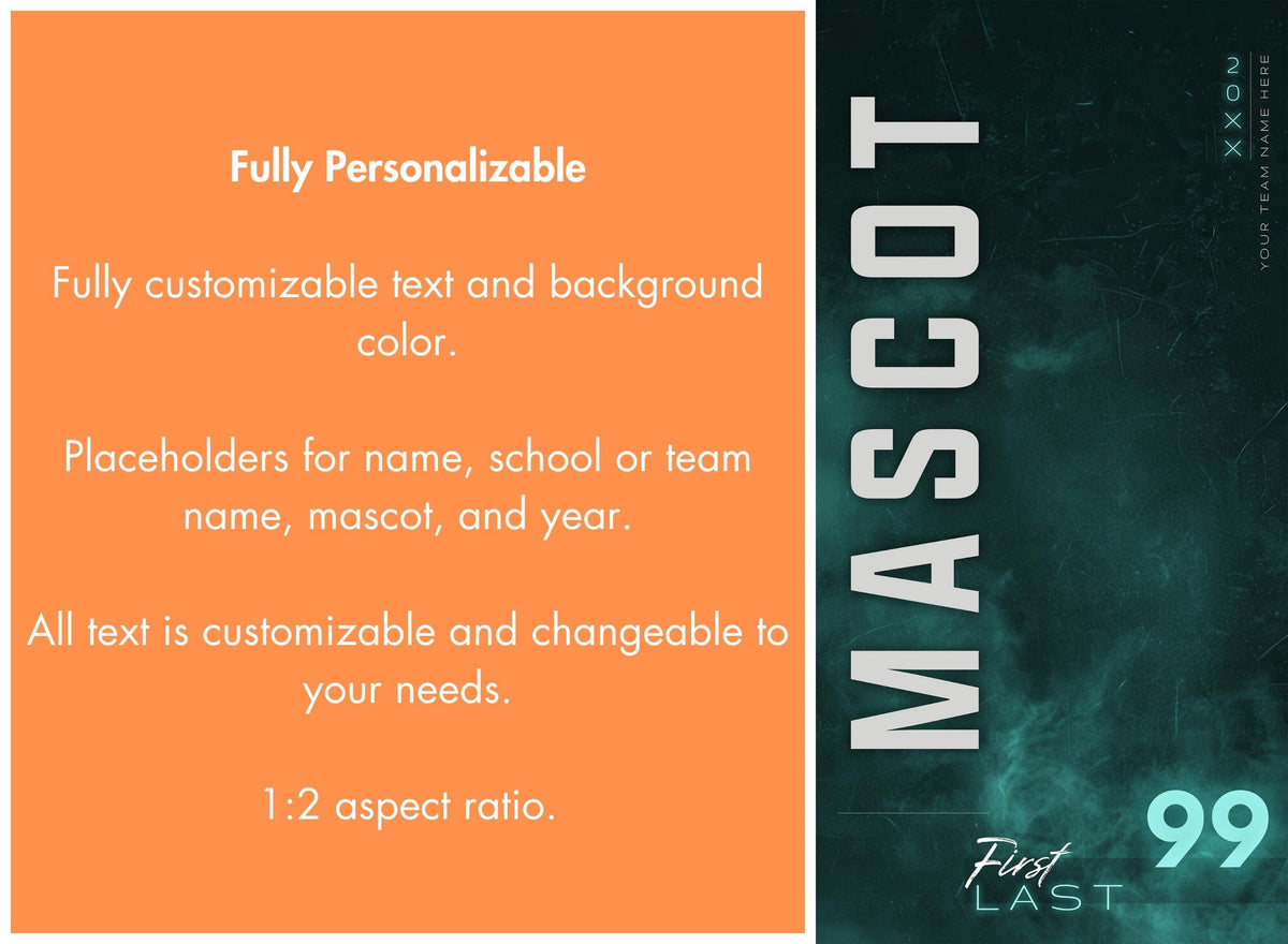 Softball Banner Photoshop Template | Vertical Mascot Text | 1:2