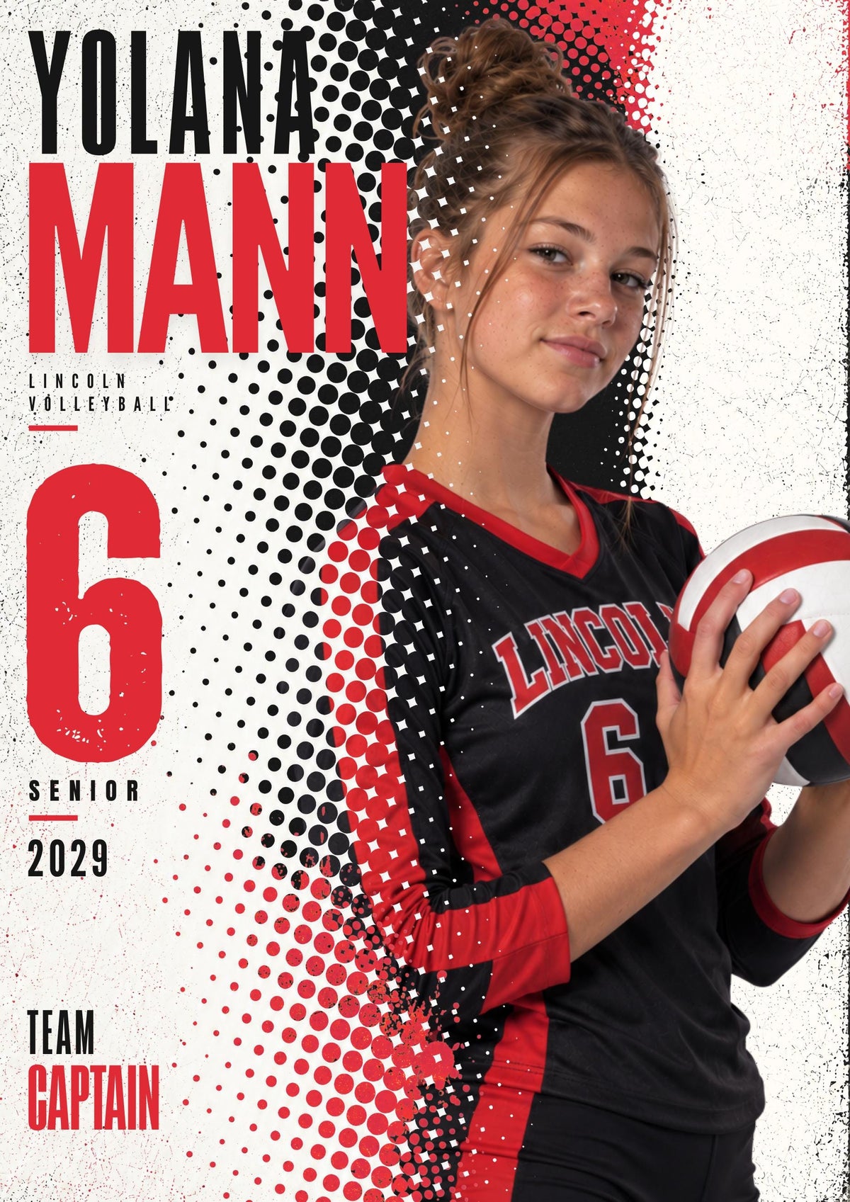 Volleyball Poster Canva Template | Halftone Portrait | 5:7