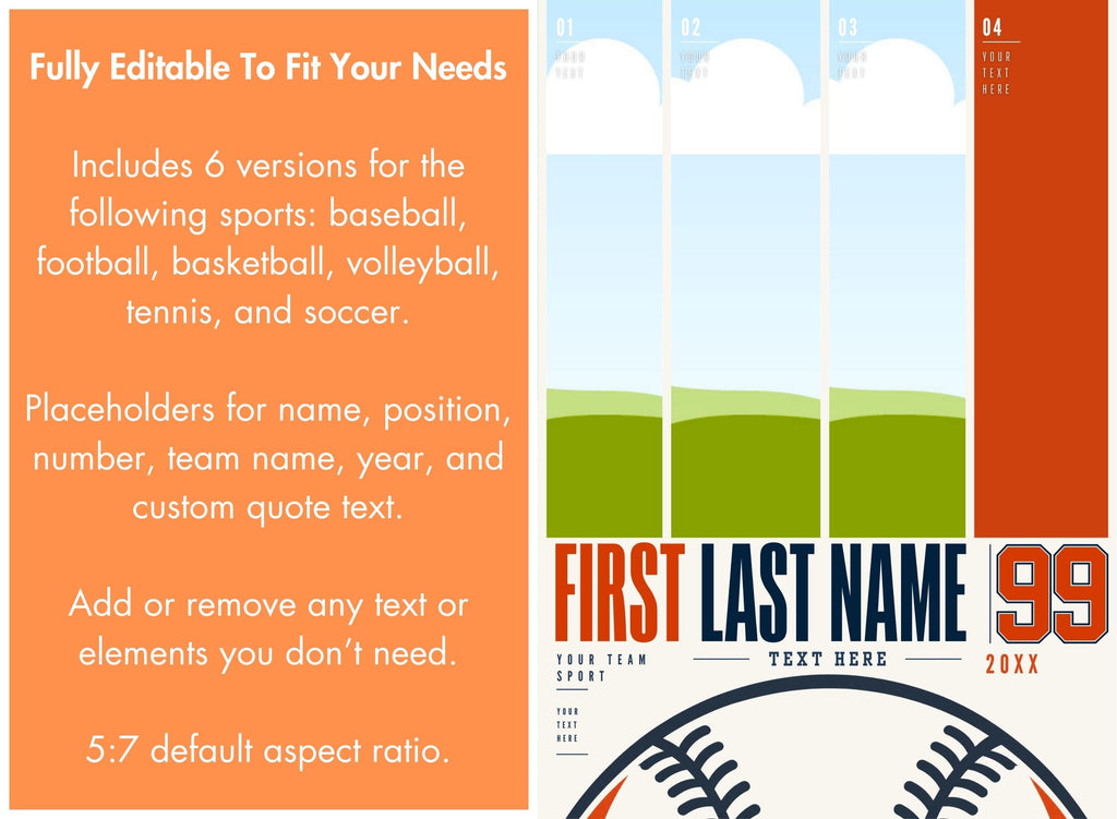 Baseball Poster Canva Template | Four Photo Layout | 5:7