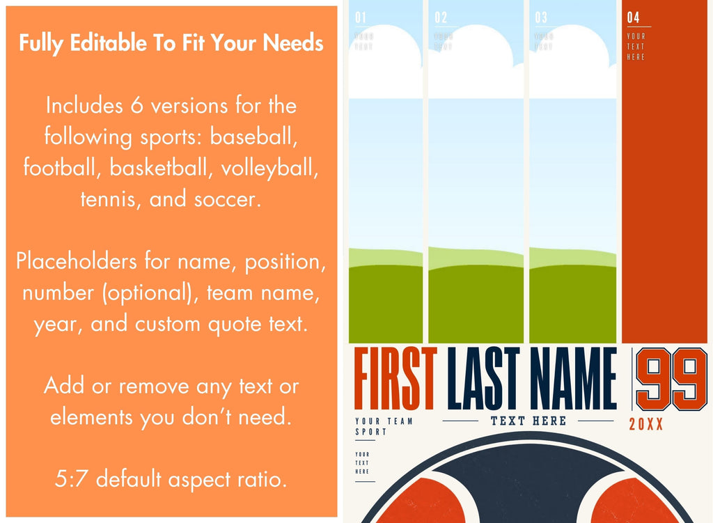 Tennis Poster Canva Template | Four Photo Layout | 5:7
