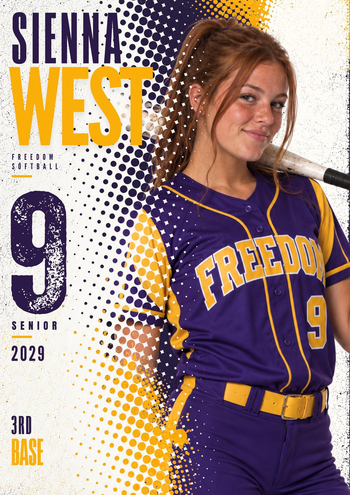 Softball Poster Canva Template | Halftone Portrait | 5:7