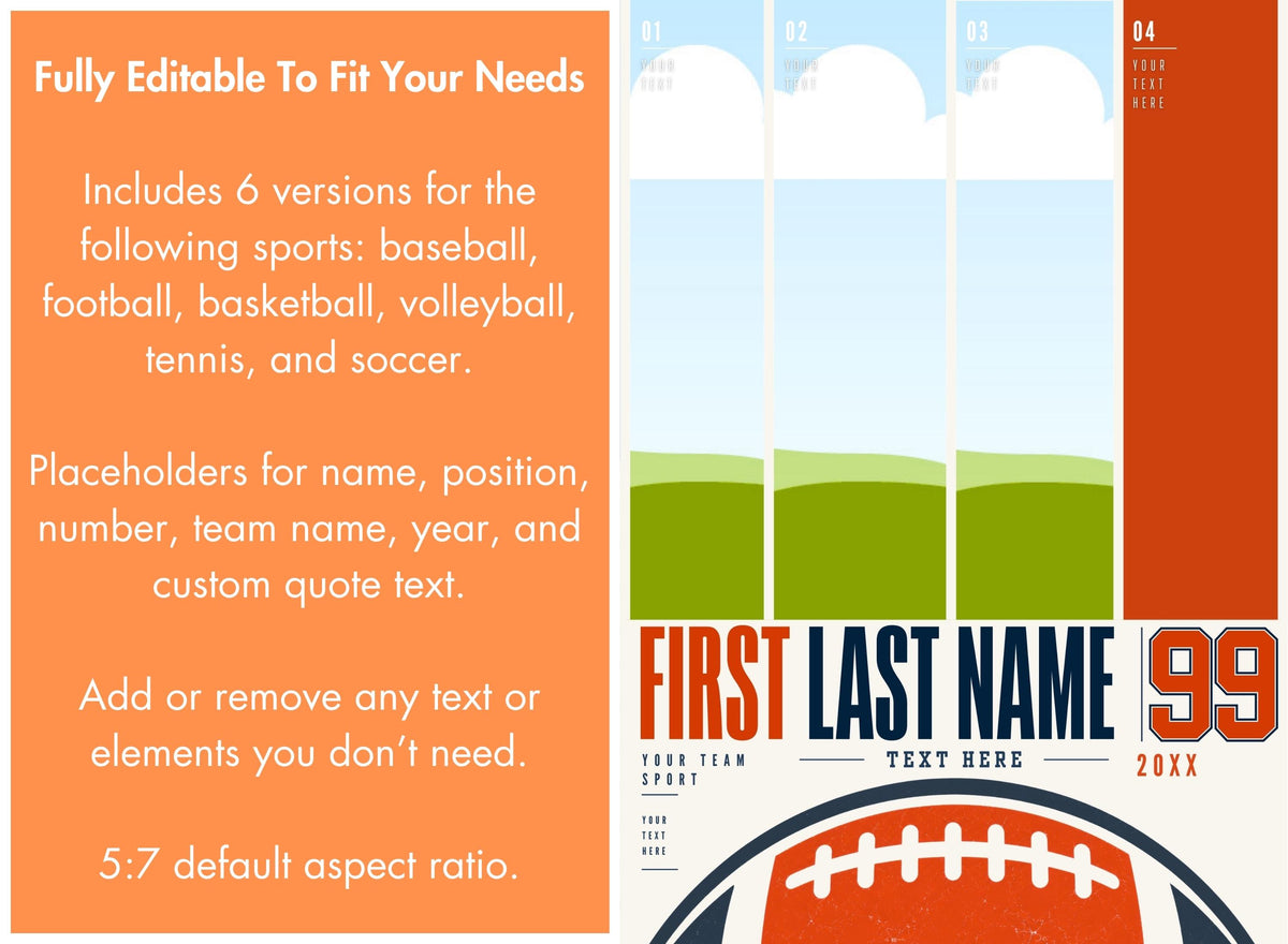 Football Poster Canva Template | Four Photo Layout | 5:7