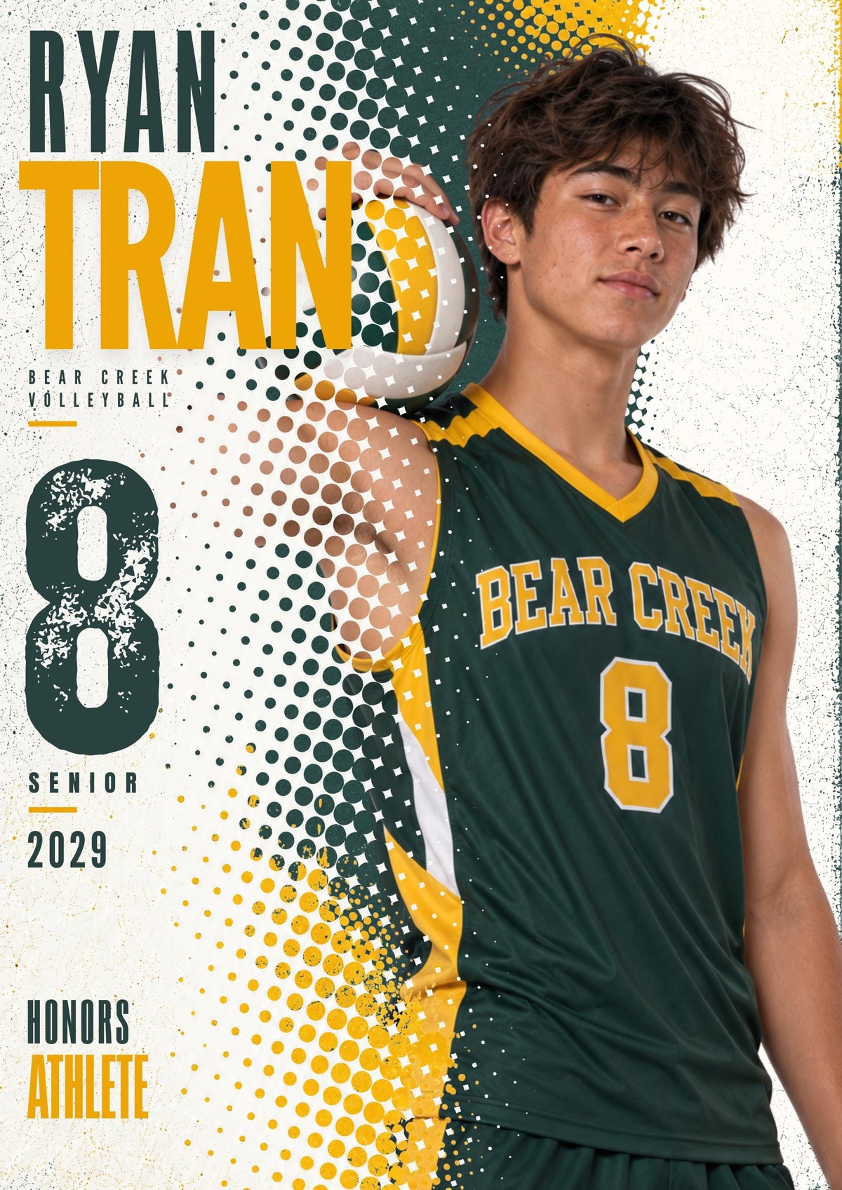Volleyball Poster Photoshop Template | Halftone Portrait | 5:7