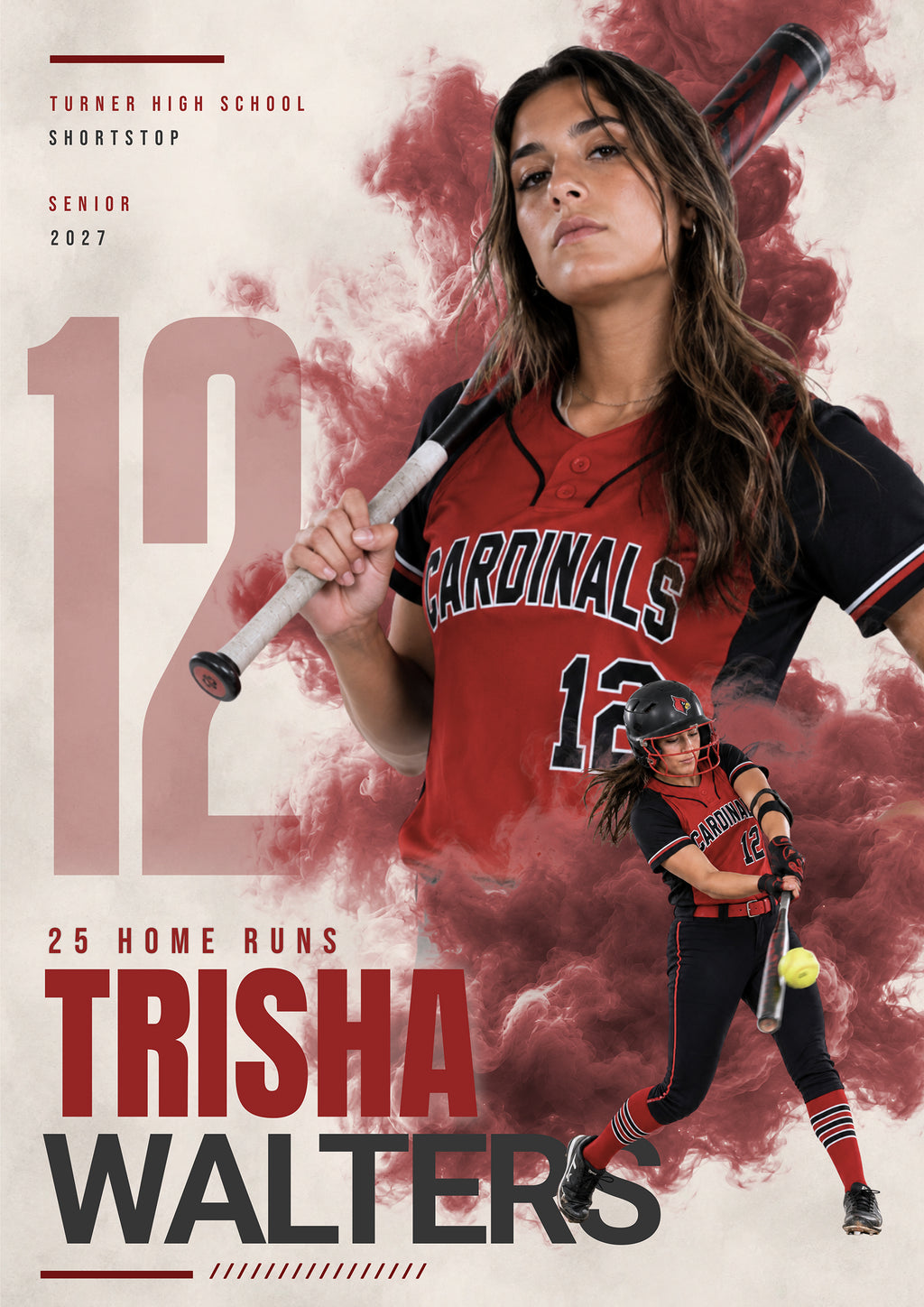 Softball Poster & Card Photoshop Template | Dynamic Smoke Design | 5:7